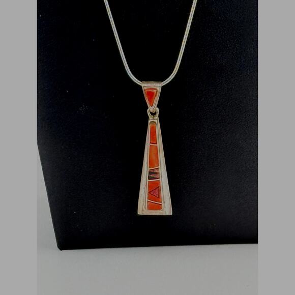 Rare Signed Rick Tolino Navajo Fire Opal Pendant Necklace - Picture 1 of 3